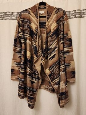 Lucky Brand Patterned Cardigan - Brown Navy Tan Cream